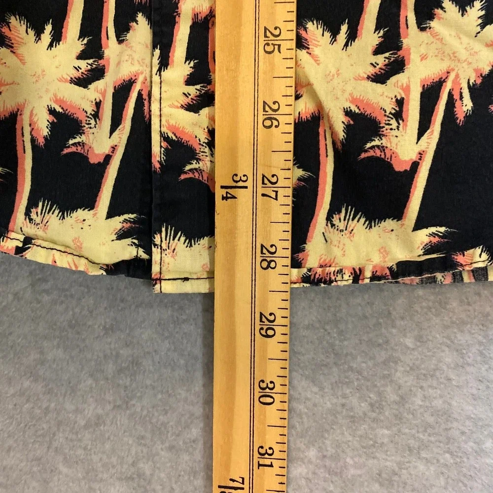 American Eagle Men's M Button Up Shirt Black Yellow 100% Cotton Palm Tree Print